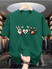 Camiseta Masculina 100% Algodão Premium Manga Curta Estampa Amor Pata Pet Cachorro Para Homem Presente Para Ele Estilosa Gola Redonda Lisa Moda Casual - Verde - Visão 1