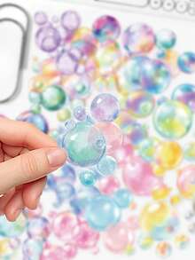 50张彩色泡泡贴纸，适用于笔记本、日记本和手机壳，PET材质装饰贴纸 - 彩色 - 查看 3