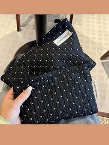 1 Piece, Velvet Fabric With Polka Dot Decoration And Diamond Pattern. It Is A Fluffy And Soft Women's Cosmetic Bag, A Travel Zippered Cosmetic Pouch, A Storage Bag, A Cute Toiletries Bag, A Large-Capacity Cosmetics Organizer Box, A Cosmetics Storage Box , Makeup Room Decor,Makeup Bag,Travel Essential - Multicolor - View 5