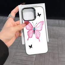 Colorful Silver Apple Phone CasePink Butterfly With Light Blue Bow Three Black ButterfliesCompatible With  11 To  17 Models The Cases Lens Protection Function Ensures The Camera Remains Undamaged During Shooting  Guaranteeing Image Quality - Black - View 7