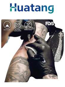 HuaTang 100 Guantes De Nitrilo Vinil Libre De Latex Sin Polvo Negro - Negro - Ver 5