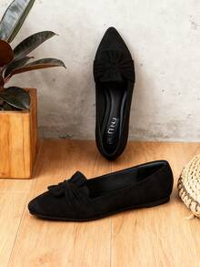 Musshoe Women's Black Pointed Toe Flats With Bow Decoration, Soft And Comfortable Insole, Chic And Elegant Ballerira Shoes 2026 Spring Summer Suitable For Commuting, Partying, Weeding And Traveling, Simple Design Gift - 黑色 - 查看 6