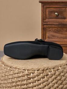 MonaNise 女式 3 厘米布面高跟时尚海军蓝金属酒红色玛丽珍低跟粗跟黑色平底鞋 - 黑色 - 查看 7