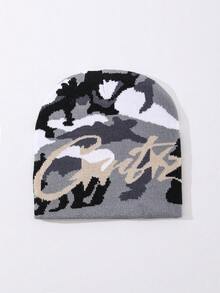 1pc Men's Fashion Camouflage Letter Star Jacquard Beanie Hat, Knitted Warm Cap Suitable For Autumn/Winter Daily Wear And Outdoor Men Women Clothing Winter - A - View 2