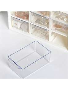 1 9-Panel Desktop Drawer Storage Box, Made Of ABS Plastic Material, Transparent Multi-Compartment Jewelry And Cosmetics Storage Box, Suitable For Office Supplies, Cosmetics, Jewelry, Earrings, Room Decoration, School Dormitory Decoration