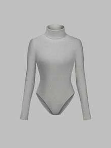 VIVINA 女士休闲高领长袖毛绒针织保暖修身连体衣，百搭全白派对装扮，适合感恩节、圣诞节、新年等场合 - 淺灰色 - 查看 9