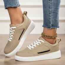 男女通用情侣鞋，系带运动鞋款，适合室内穿着 - 卡其色 - 查看 8