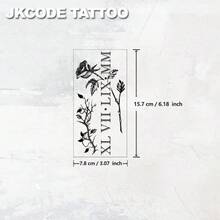 Waterproof Semi-Permanent Tattoos, Hands, Necks Design, Thorn Rose, Roman Numeral Temporary Tattoos, Waterproof, Realistic Fake Tattoos, Botanical, Wrist Tattoos, Magic Tattoos, Lasts 1-2 Weeks, Tattoos For Man - 黑色 - 查看 7