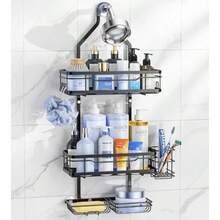 Shower Caddy Organizer Hanging Adjustable Stainless Steel No Drilling NonSlip Bathroom Caddy Organizer Storage Shelves For Inside Bath Over Shower Head Rack Holder Black - 黑色 - 查看 1
