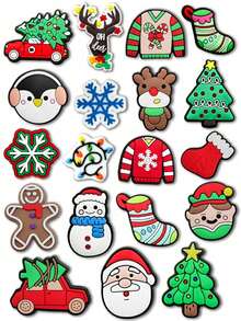 19 件圣诞系列，汽车，圣诞树，雪人，雪花，毛衣，袜子，圣诞老人，儿童可爱树懒系列 DIY Caharms 鞋钥匙扣凉鞋沙滩包，PVC 木屐鞋饰物优质流行装饰配件圣诞节、生日、派对的绝佳礼物