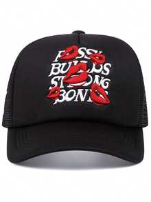 1顶男士哥特字母刺绣卡车帽，红色嘴唇字母刺绣，嘻哈帽；时尚可调节防晒男女通用棒球帽，适合户外、旅行、海滩派对，春秋季佩戴。 - 字母 - 查看 2