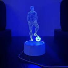 1 件足球运动员造型灯，带 3D 亚克力板、USB 端口、LED 室内夜灯，适用于卧室、床头装饰