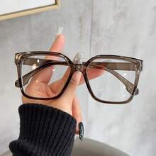 1 Pair Bohemian Style Large Square Frame Clear Glasses For Women, Fashionable Leopard Print And Solid Colors, PC Polycarbonate Material, Full Rim Design