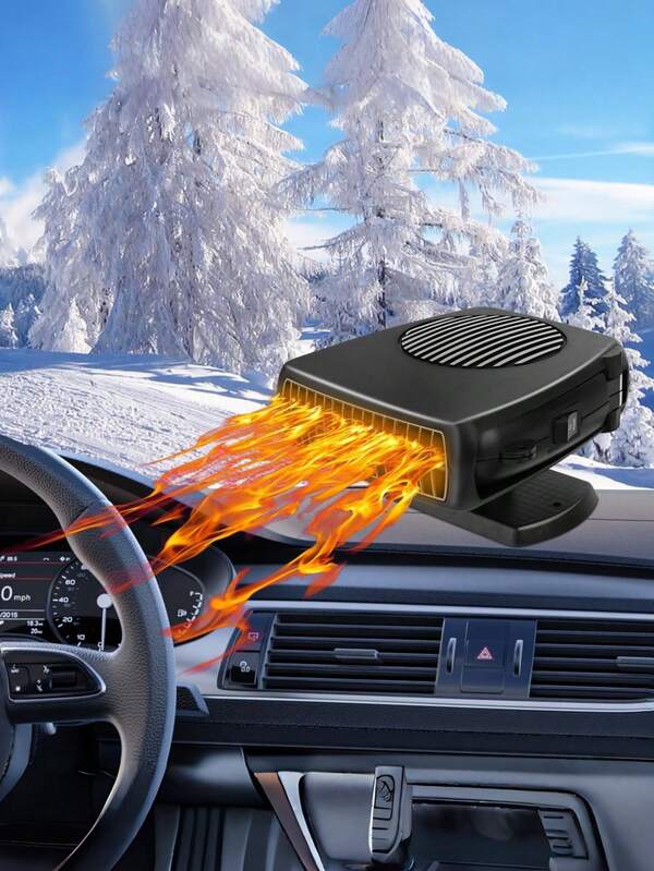 Calentador y desempañador de coche de 12V (Negro) - Ventilador portátil mini de 2 en 1 para calefacción/refrigeración, descongelador de parabrisas, antivaho con enchufe de encendedor de cigarrillos, con mango ergonómico, apto para coches, autocaravanas y SUV