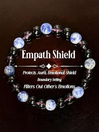 1 PC Empath Shield & Black Bead Bracelet - Bohemian Elastic Jewelry For Emotional Protection, Aura Guard & Boundary Setting, Unisex Daily Wear, Valentine's Gift Idea