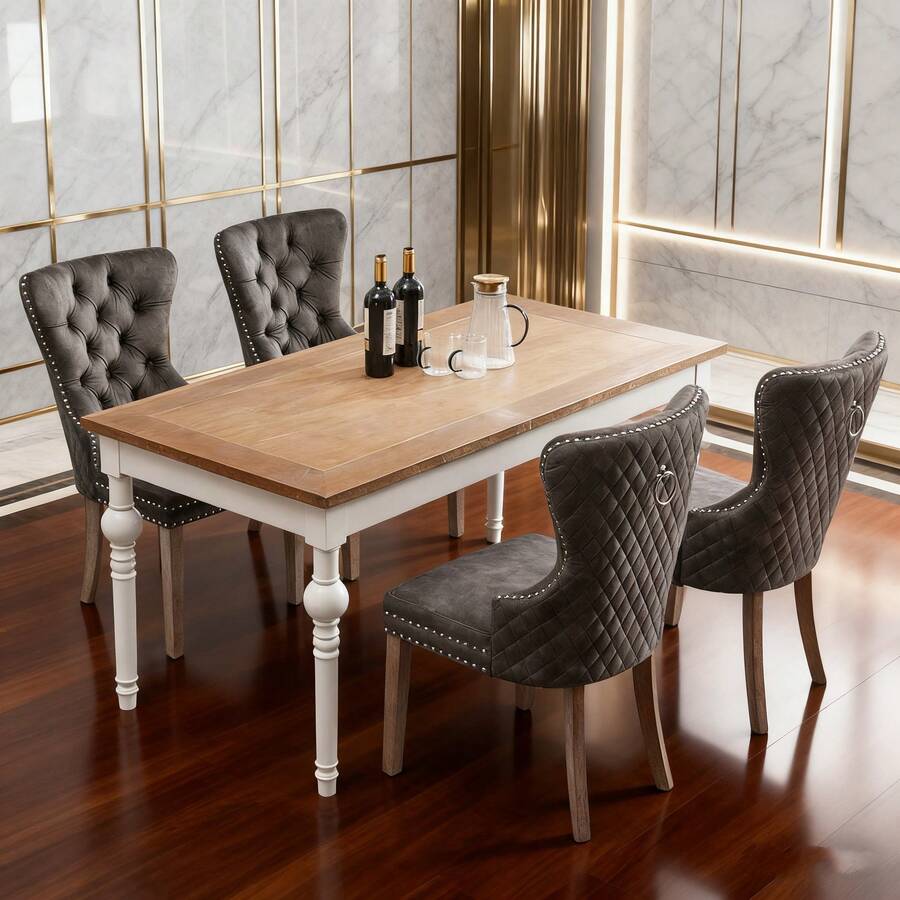 Dining Chairs - Grey + Antique + Rubberwood-1 - View 1