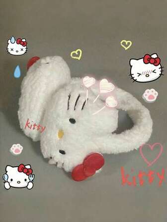 Sanrio 1 件可爱纯色 Hello Kitty 毛绒耳罩，休闲户外自行车保暖耳罩，厚毛耳套，适合秋冬季