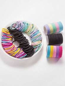 200/300 piezas Lazos de pelo elásticos de colores múltiples, alta elasticidad, moda minimalista, adecuados para coleta, duraderos y no dañinos, fáciles de usar a diario - Multicolor - Ver 5