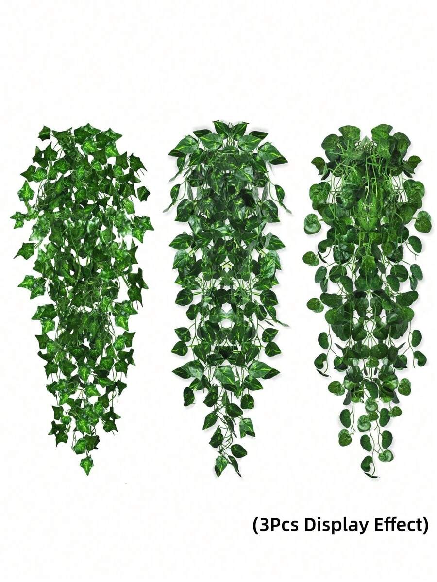MEHELANY 1株90厘米/35.43英寸人造绿色垂吊蕨类植物，3株人造常春藤藤蔓，适用于室内/室外花园墙面装饰、客厅、阳台、婚礼花园、办公室、餐厅等场所。 - 彩色 - 查看 1
