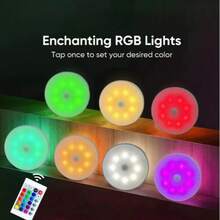 1个/3个/6个 RGB 变色夜灯，LED 卧室夜灯，多色可变橱柜灯，带遥控器，变色夜灯，带调光器和定时器的夜灯，适用于橱柜、架子、楼梯、走廊、浴室（250mAh） - USB+遙控 - 查看 2