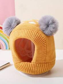 儿童秋冬护耳帽，男女通用婴儿防风雪帽，带双绒球，针织保暖帽 - 1PC - 查看 22