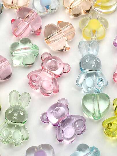 20pcs Acrylic Transparent 3D Rabbit Beads,Bears,Small Flowers,Hearts And Other Beads,For Jewelry Making DIY Special Necklace Bracelet Charms Beaded Decoration Handmade Crafts