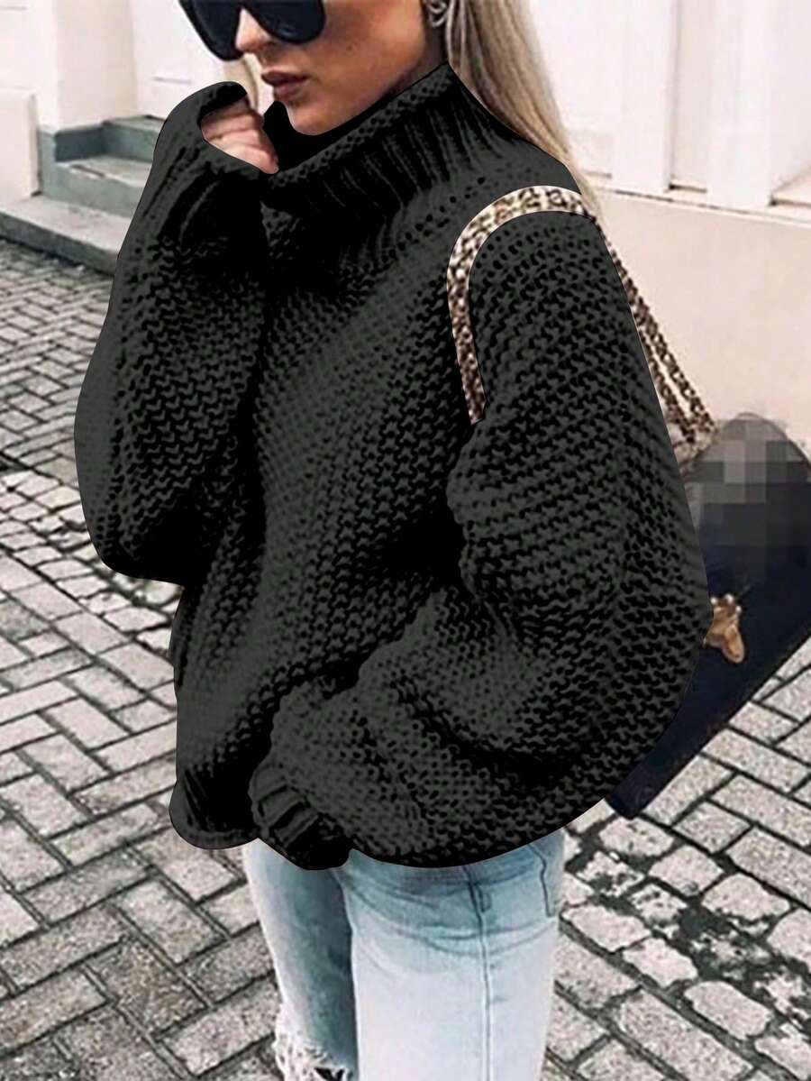 New Autumn/Winter High Neck Knitted Sweater, Casual Fashion Pullover For Women - Black - View 1