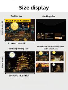 (12 Pieces/Set, With A Pen) Colourful Scratching Art Bookmarks, DIY Painting Portable Scratching Graffiti Bookmarks, Night Scene Art Scratching Toys, Small Postcard Style Night Scene Scratching Urban Building Toys, Birthday Gifts, Room Decoration Painting, Colourful Cityscape Architectural Scratching Art Postcards, Suitable For Art Lovers Returning To School, Mother's Day, Gifts For Mothers.