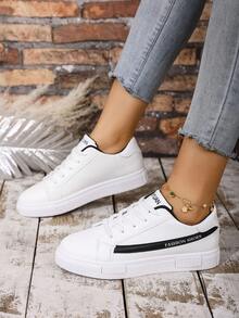 Women's White Sneakers, Casual Thick Sole Platform Shoes, Non-Slip Increase Height Leather Upper Student Shoes - White - View 4