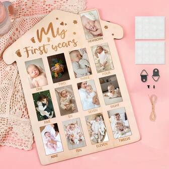 Marco de hitos de bebé de madera de 12 meses - Tablero de fotos del primer año con diseño de arco - Madera natural sin terminar para recuerdos mensuales - Regalo conmemorativo de vacaciones, decoración de guardería de , exhibición familiar de Acción de Gracias, guardián de recuerdos, regalo personalizado para baby shower