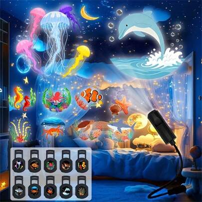 USB Ocean Projection Lamp-3pcs/6pcs/10pcs Projection Patterns, LED Marine Life Projection Lamp, Eel, Bedroom & Living Room Ambiance, Wall & Ceiling Accent, Perfect Holiday Gift, Home Decoration, Photo Backdrop, USB Light