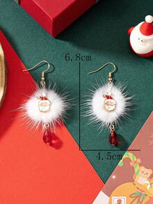 圣诞冬季毛绒水滴形圣诞老人镶嵌宝石耳环套装（2件），适合女性在圣诞节佩戴。