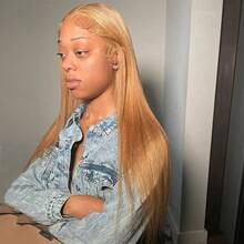 200% Density Honey Blonde 13X6 HD Lace Front Wig Straight Lace Front Wigs Human Hair Brazilian Human Hair Wig #27 Colored 13X6 Full Edges Lace Pre-Plucked Lace Wig With Baby Hair For Women Ear To Ear Swiss HD Lace For Natural Looking - S27 - 查看 3