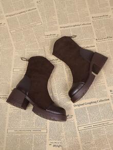 2025 Vinter Nya Damskor, Moderiktiga Mångsidiga Casual Damskor, Damskor med Skarvdesign, Bekväma Ankelstövlar med Dragkedja baktill, Bekväma, Grova Klackar, Vinterstövlar med Tjock Sula, Bruna Högklackade Elastiska Stövlar, Små, Höjdökande Smalstövlar, Klädstövlar För Vardagsbruk - Brun - Visa 6