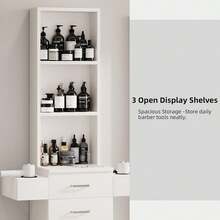 Salon Station For Hair Stylist, Salon Station With Barber Cabinet, Barber Hair Stylist Storage Cabinet With Drawer,Hair Station Equipment Hair Dryer Holder, Drawers, Storage Cabinet For Hair Styling, White/ Black/ Pink - 白色 - 查看 5