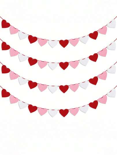 Guirnalda de corazones de fieltro, decoraciones de San Valentín, corazones colgantes, bandera de corazones rojos, rosas y blancos para aniversario, boda, fiesta de cumpleaños, decoración colgante para el hogar y exteriores en el Día de San Valentín, regalos y decoración de San Valentín, decoración de habitación