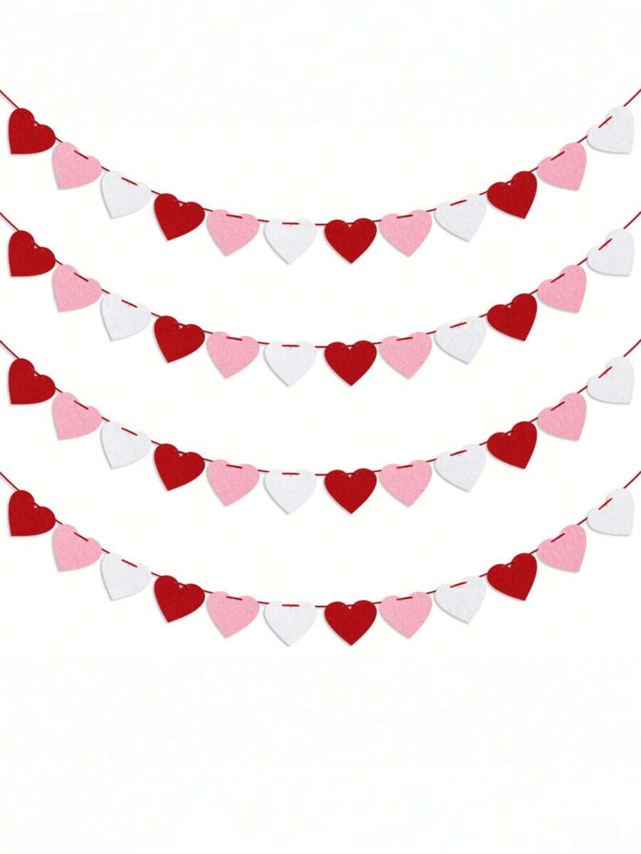 毛毡心形花环横幅，情人节装饰，悬挂心形，红粉白情人节心形横幅，周年纪念婚礼生日派对装饰，户外家居悬挂情人节装饰，情人节装饰，情人节礼物，情人节装饰，情人节礼物，房间装饰； - 彩色 - 查看 1