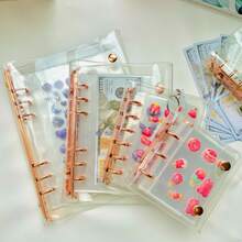 1个A5/A6/A7/A8/M5玫瑰金金属透明活页夹，A5活页夹，替换内页，贴纸簿，透明贴纸本，封口本，贴纸本，照片收纳袋，可用作相册、预算计划本、日记本、笔记本、办公用品