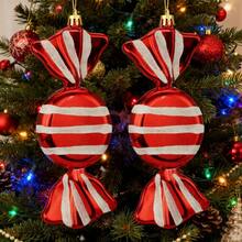 2Pcs Candy Ornaments For Christmas Tree Striped Sweet Pendant Hanging Decorations For Home Holiday Party - Red - View 2