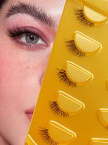 Waloshow 5-20对猫眼自然款假睫毛，半条式假睫毛，卡通簇状假睫毛，蓬松纤长假睫毛，打造自然猫眼妆，短款点缀假睫毛，飞扬假睫毛，3/4长度假睫毛，可重复使用假睫毛套装 - 眼尾拉長款 - 查看 2