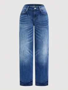 Women's Classic Straight Leg Jeans - Non-Stretch Mid-Waist Solid Color Everyday Denim - Medium Wash - View 4