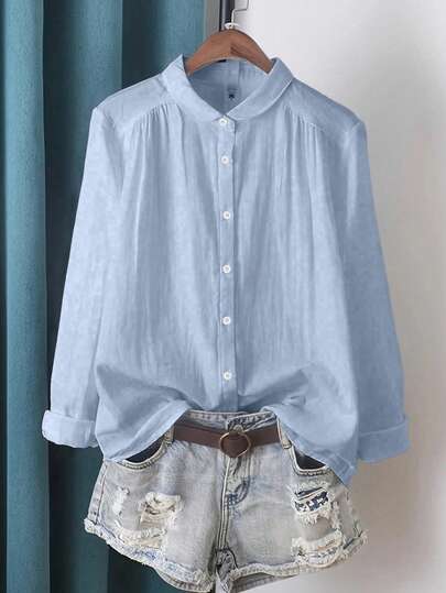 Camisa de manga larga con botones elegante para mujer LuminousWealth - Cuello clásico, no elástica, adecuada para todas las estaciones, moda diaria, excelente para Año Nuevo, vacaciones, fiestas de primavera
