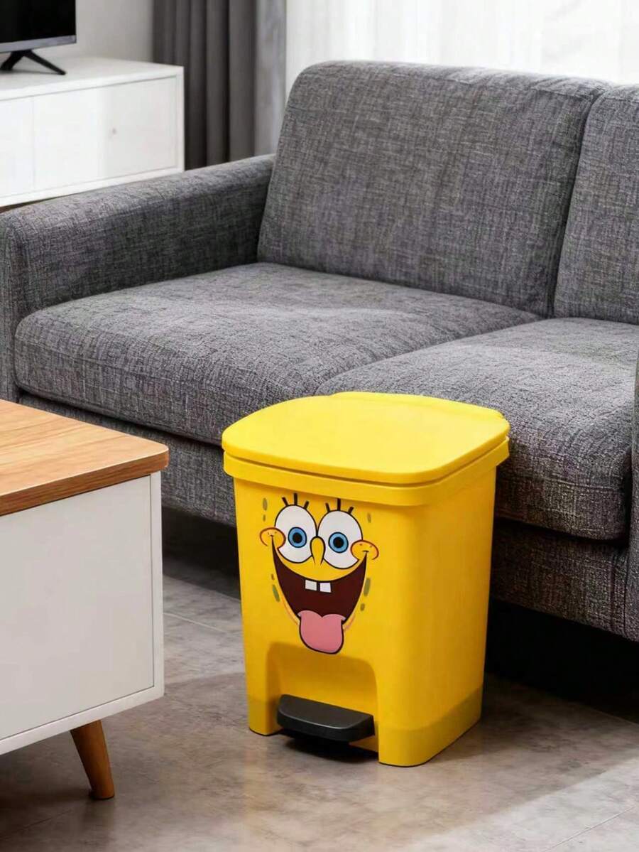 SpongeBob SquarePants SpongeBob Themed - Cute Cartoon Funny Expression Trash Can. This Is A Large Capacity Trash Can Suitable For Living Room, Bedroom And Outdoor Activities. - Yellow - View 1