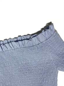 Women's Elegant Off-Shoulder Frill Trim Flare Sleeve Cinched Waist Pleated Dress, Blue, Spring/Summer - Blue - View 4