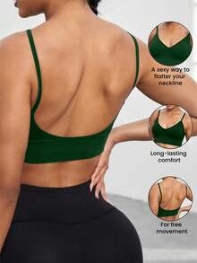 1 件女士无缝纯色可调节肩带 V 领支撑运动文胸，舒适休闲可拆卸加垫瑜伽文胸，适合日常穿着、瑜伽和锻炼