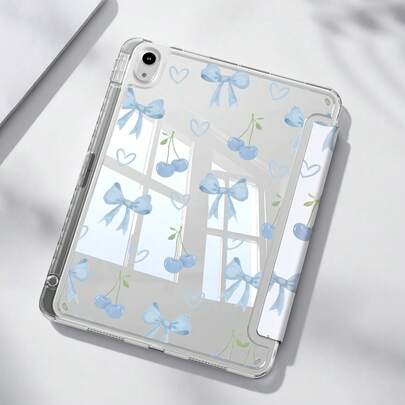 可爱蝴蝶结樱桃双面亚克力水晶保护壳，兼容 iPad Air 8 (M4) 2026 (11 英寸)、Air 8 (M4) 2026 (13 英寸)、第十代、10.2 英寸/Mini 6/Mini 7/9.7 英寸、Galaxy Tab A9 Plus、3+Y 折叠平板电脑。防弯折，硅胶加固边角，自动唤醒/睡眠，内置笔槽，多角度支架——完美的日常保护和节日礼物。