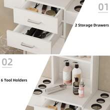 Salon Station For Hair Stylist, Salon Station With Barber Cabinet, Barber Hair Stylist Storage Cabinet With Drawer,Hair Station Equipment Hair Dryer Holder, Drawers, Storage Cabinet For Hair Styling, White/ Black/ Pink - 白色 - 查看 4