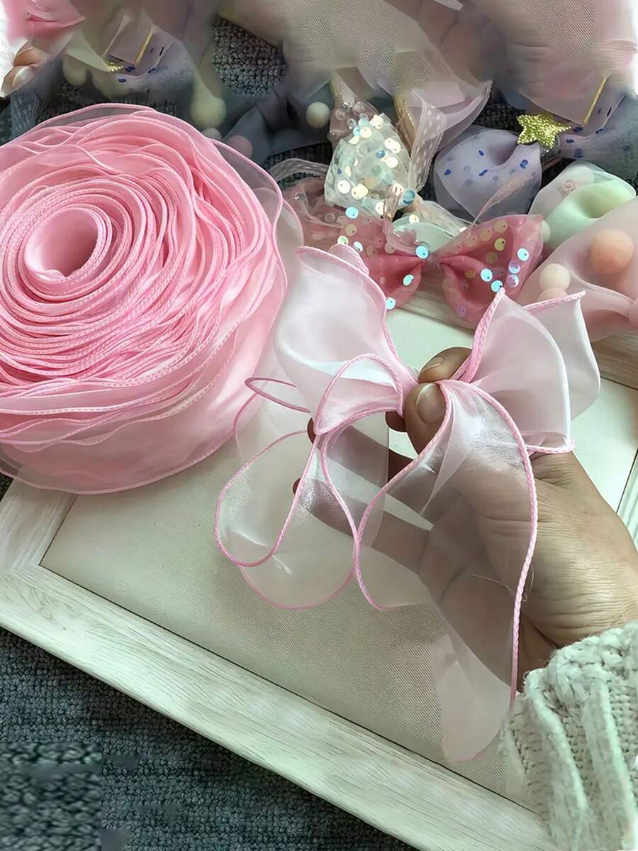 1 rolă de 10 yarzi, organza, panglică satinată cu margini ondulate granulare - panglică decorativă pentru buchete de nuntă de culoare solidă, potrivită pentru buchete lucrate manual, margini decorative pentru copt tort de ziua de naștere, împachetare cadouri, decorațiuni pentru petreceri, aranjamente florale, verde deschis/alb/roz/violet/vișiniu, panglică cadou