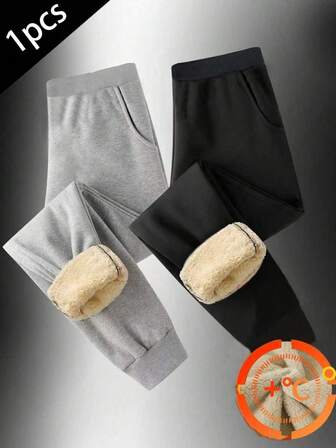 1 pieza Pantalones casuales de ajuste holgado y gruesos con forro térmico para adolescentes, adecuados para primavera, otoño e invierno