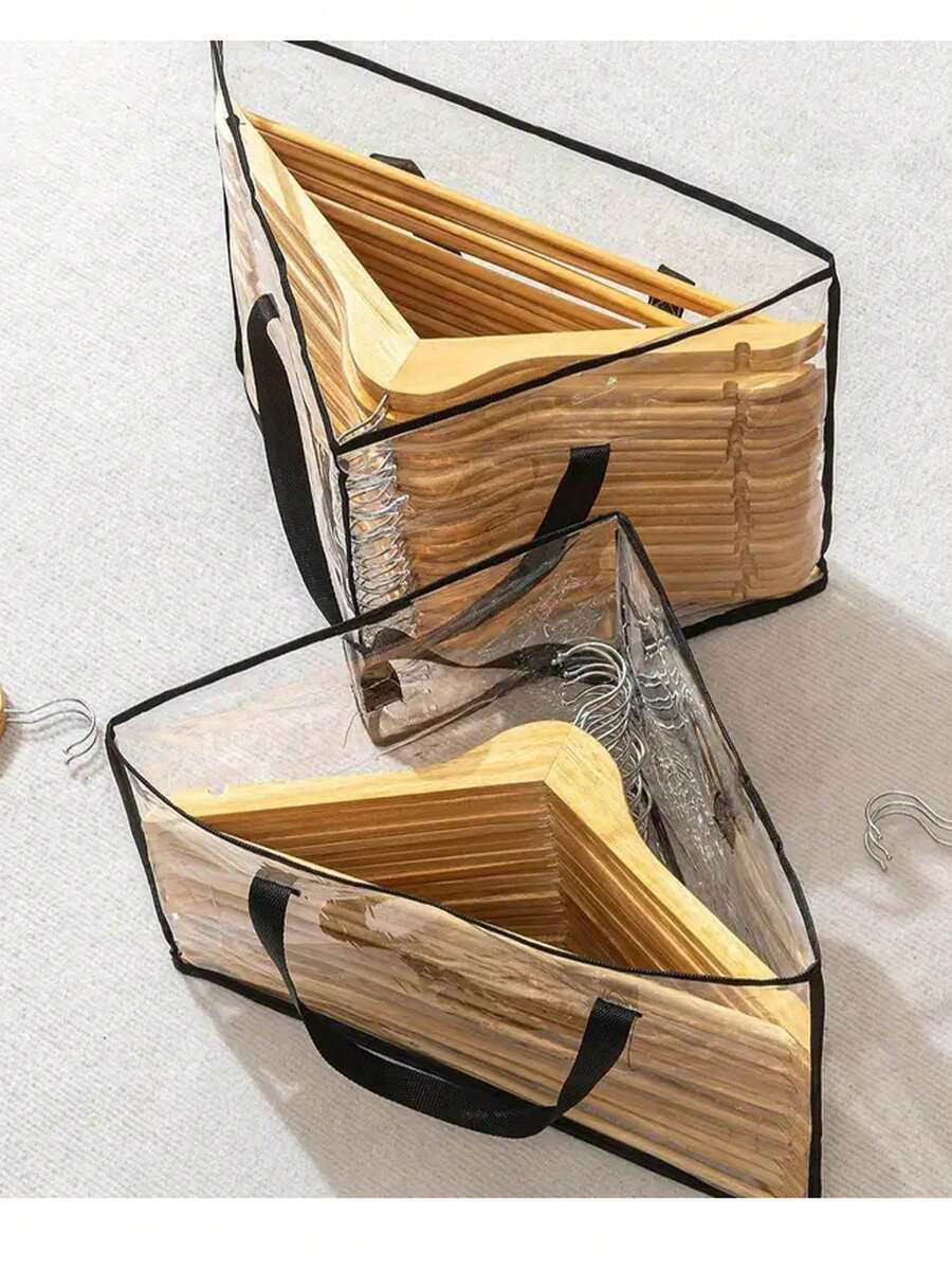 1-Pack/2 Packs New Hanger Triangle Storage Bag, Wardrobe Clothes Rack Organizer With Handle For Space Saving In Cabinets Clothes Hanger Storage Box - Clear - View 1